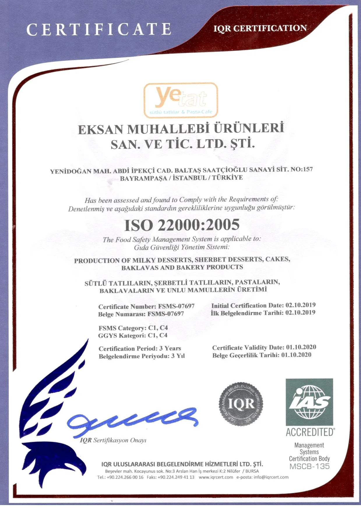 ISO 22000 Belgesi